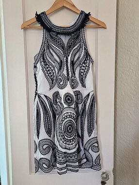 Anthropologie Yoana Baraschi Embroidered Mini Dress White & Black Size 8